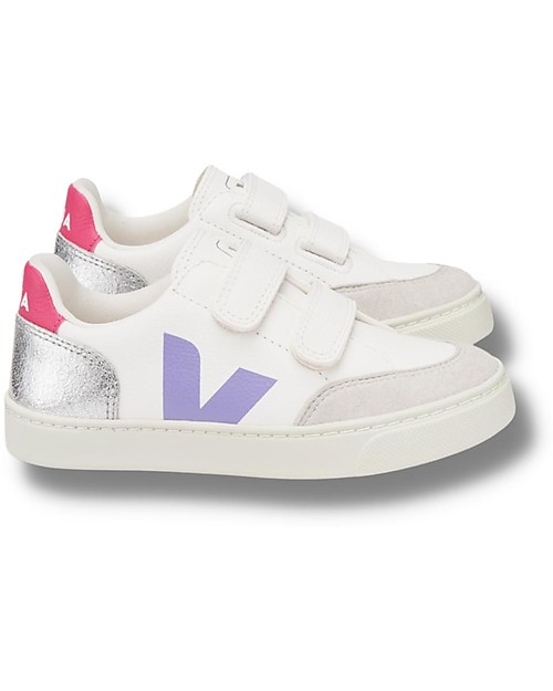Veja V-12 Velcro Chromefree Leather Sneakers - ExtraWhite Multico Silver - Style and Technology with a Green Soul Sneakers