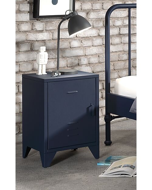 Vipack Bronxx Nightstand - Matt Denim Blue - 40 x 40 x 60,5 cm - in Metal Bedside Tables