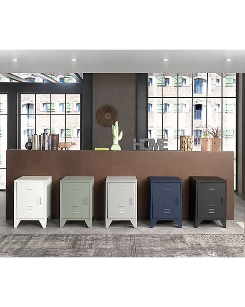 Vipack Bronxx Nightstand - Matt Denim Blue - 40 x 40 x 60,5 cm - in Metal Bedside Tables