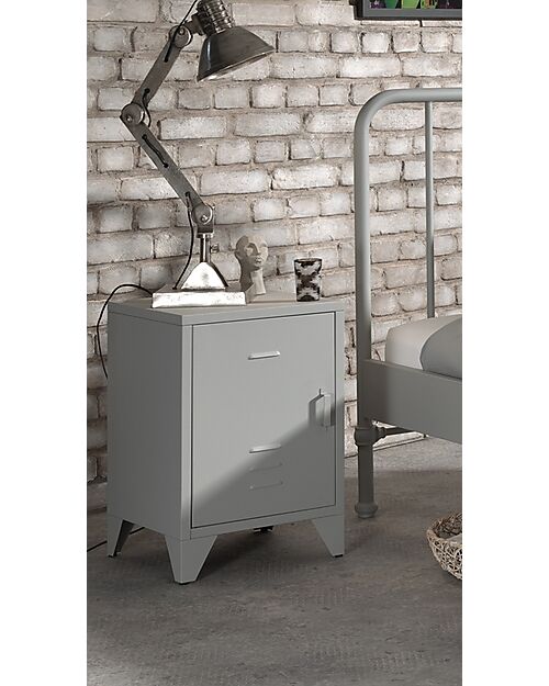 Vipack Bronxx Nightstand - Matt Gray - 40 x 40 x 60,5 cm - in Metal Bedside Tables
