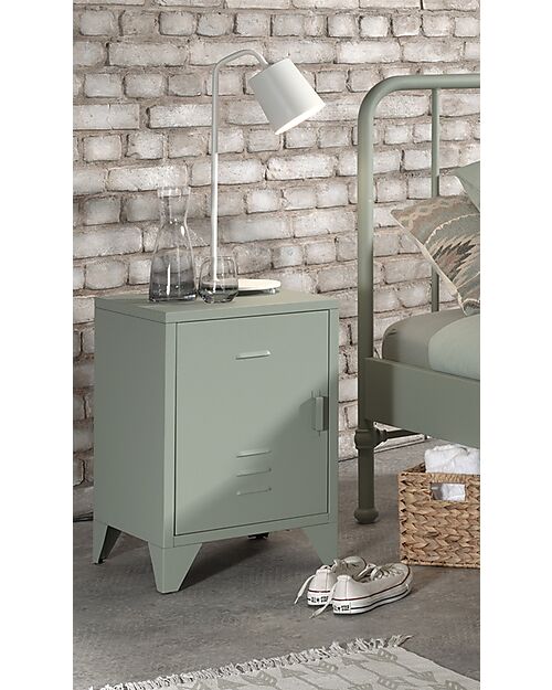 Vipack Bronxx Nightstand - Matt Olive Green - 40 x 40 x 60,5 cm - in Metal Bedside Tables