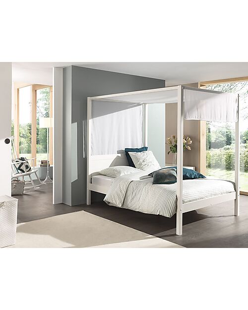 Vipack Canopy Bed - White - 140 x 200 cm - Scandinavian Pine - with Slats Included Single Bed