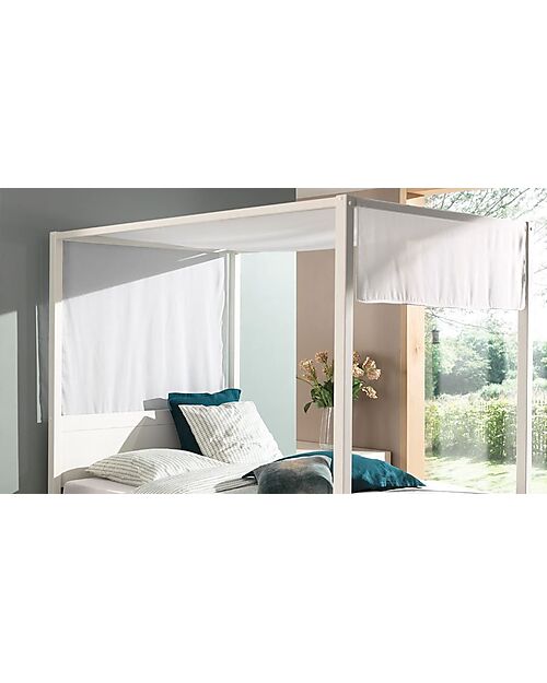 Vipack Canopy Bed - White - 140 x 200 cm - Scandinavian Pine - with Slats Included Single Bed
