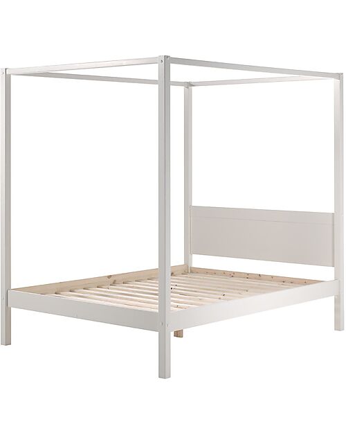 Vipack Canopy Bed - White - 140 x 200 cm - Scandinavian Pine - with Slats Included Single Bed