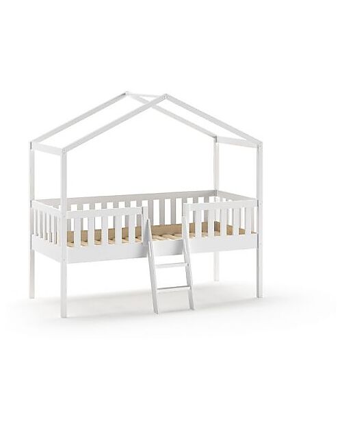 Vipack Dallas Casetta Bed - White - 90 x 200 cm - with Ladder - Scandinavian Pine - with Slats Included Single Bed
