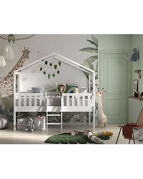 Vipack Dallas Casetta Bed - White - 90 x 200 cm - with Ladder - Scandinavian Pine - with Slats Included Single Bed