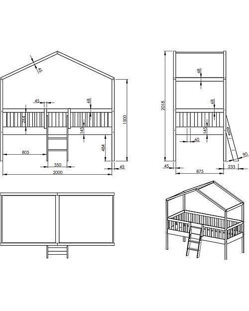 Vipack Dallas Casetta Bed - White - 90 x 200 cm - with Ladder - Scandinavian Pine - with Slats Included Single Bed