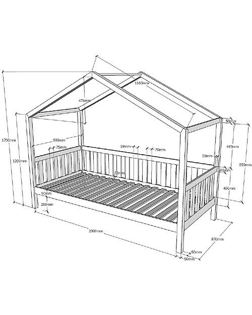 Vipack Dallas Wooden Bed - Lacquered White - 90 x 200 cm - with Sides on 3 Sides Single Bed