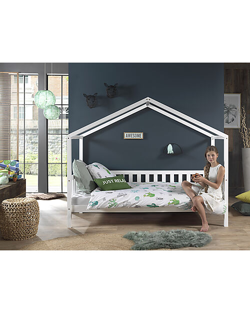 Vipack Dallas Wooden Bed - Lacquered White - 90 x 200 cm - with Sides on 3 Sides Single Bed