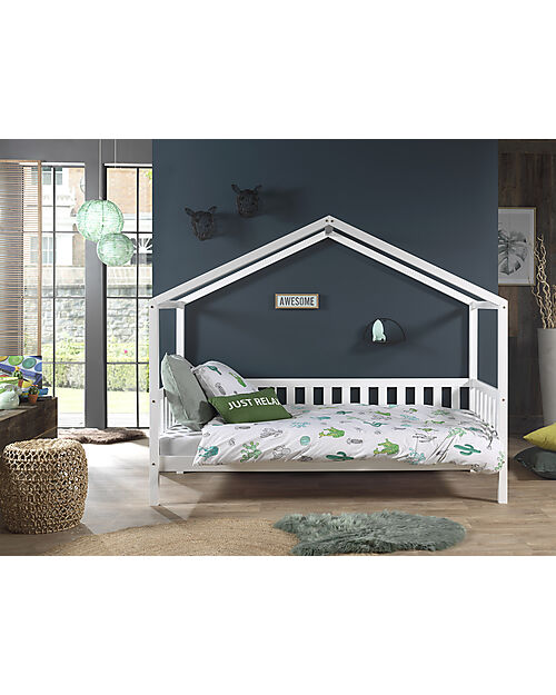 Vipack Dallas Wooden Bed - Lacquered White - 90 x 200 cm - with Sides on 3 Sides Single Bed