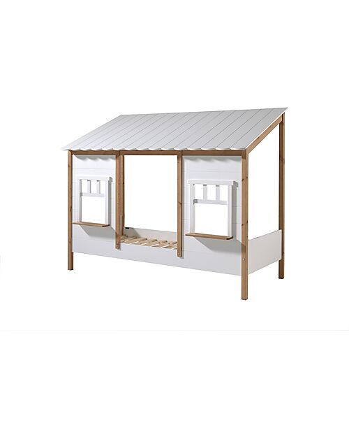 Vipack Housebed Wooden Scalloped Roof Bed - White - 90 x 200 cm Single Bed