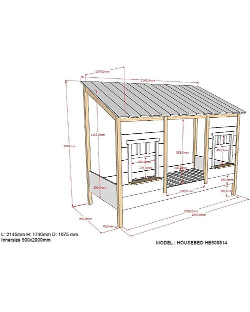 Vipack Housebed Wooden Scalloped Roof Bed - White - 90 x 200 cm Single Bed