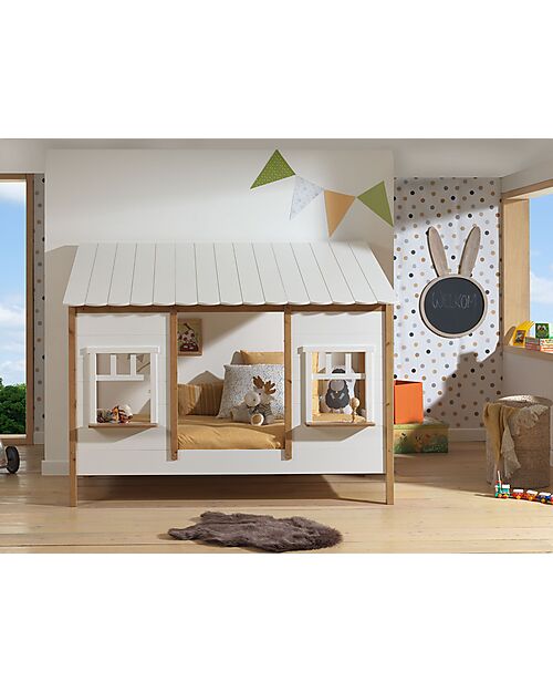 Vipack Housebed Wooden Scalloped Roof Bed - White - 90 x 200 cm Single Bed