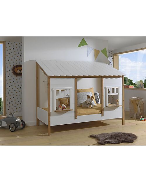 Vipack Housebed Wooden Scalloped Roof Bed - White - 90 x 200 cm Single Bed