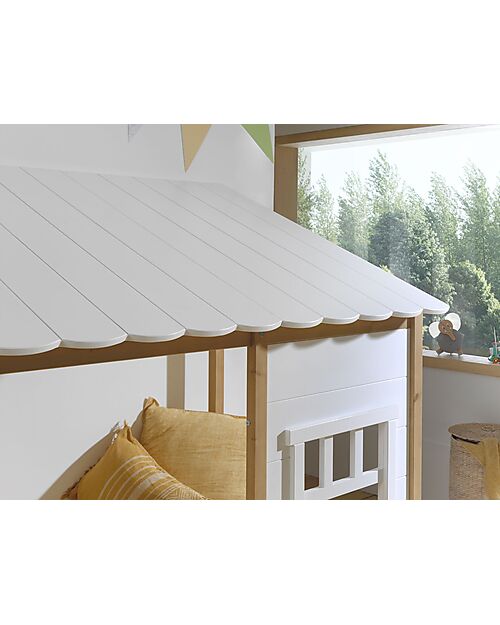 Vipack Housebed Wooden Scalloped Roof Bed - White - 90 x 200 cm Single Bed