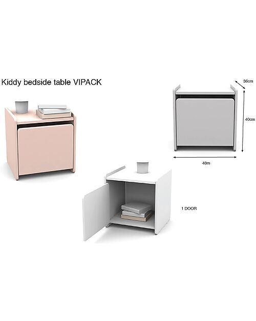 Vipack Kiddy Nightstand - White - 40 x 36 x 41 cm - MDF Bedside Tables
