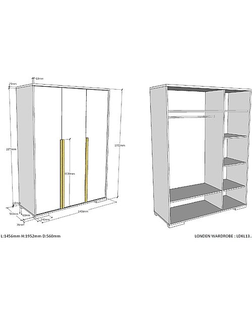Vipack London Wardrobe - White - Three Door - 145,5 x 56 x 195,2 cm Wardrobes