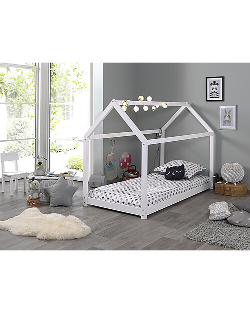 Vipack Montessori Bed Cabane - Solid Pine Wood - 90 x 200 cm - Slats Included - White Montessori Beds