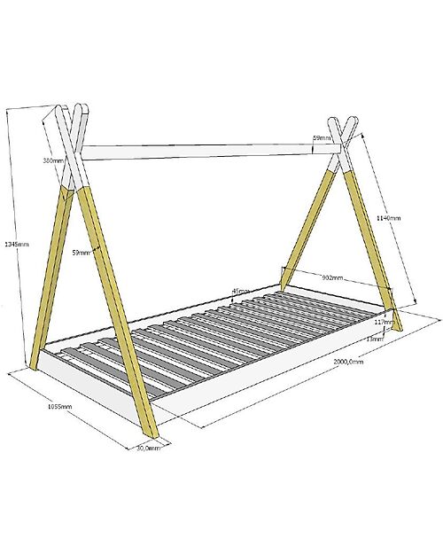 Vipack Montessori Bed Tipi Solid Pine Wood - 90 x 200 cm - Slats Included - White Montessori Beds