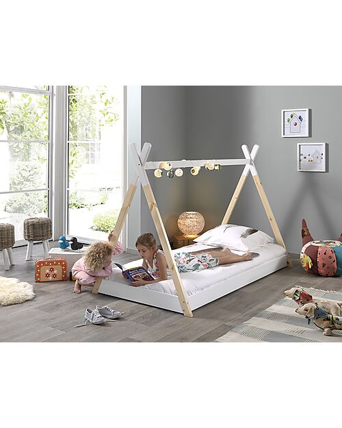 Vipack Montessori Bed Tipi Solid Pine Wood - 90 x 200 cm - Slats Included - White Montessori Beds
