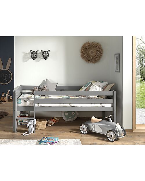 Vipack Pine Intermediate Bed - Gray - 90 x 200 cm - Solid Wood - with Slats Included Single Bed