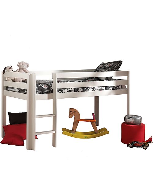 Vipack Pine Loft Bed - White - 90 x 200 cm - Solid Pine - with Slats Included Single Bed