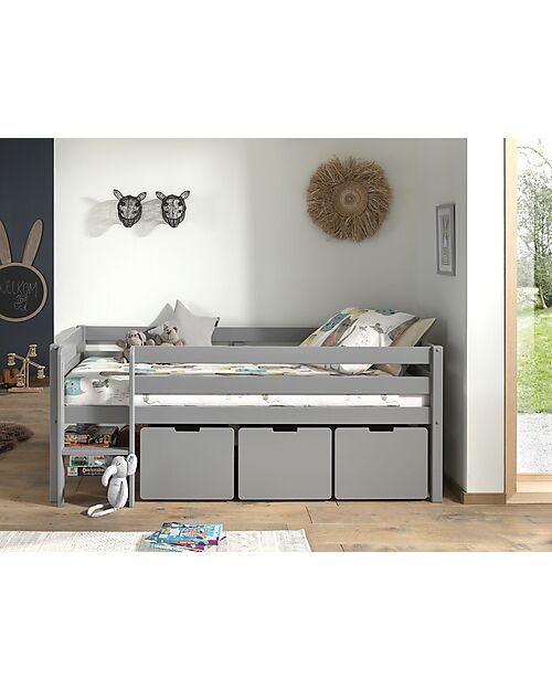 Vipack Set of 3 Pino Drawers - Grey - 49,6 x 60 x 39,6 cm - MDF Single Bed