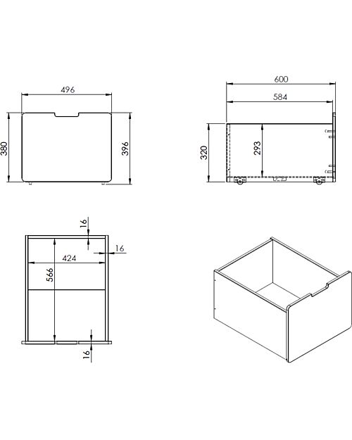 Vipack Set of 3 Pino Drawers - Grey - 49,6 x 60 x 39,6 cm - MDF Single Bed