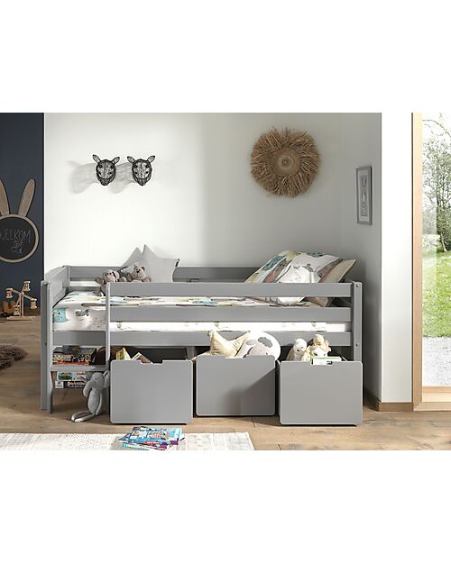 Vipack Set of 3 Pino Drawers - Grey - 49,6 x 60 x 39,6 cm - MDF Single Bed