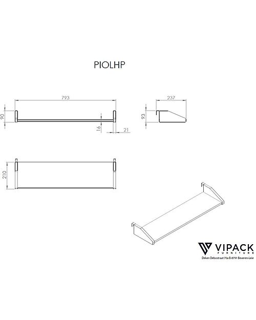 Vipack Shelf for Pino Beds  - Gray - 79 cm - Scandinavian Pine Single Bed