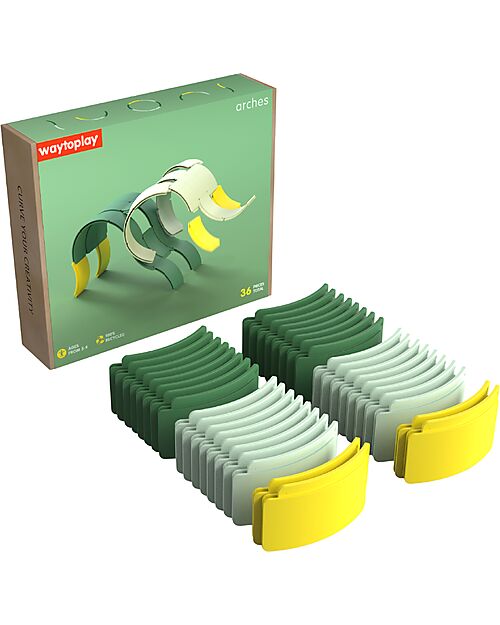 Waytoplay Arches - Creative Set - 36 Pieces - Recycled Plastic - for Open-Ended Games - 3+ anni Wooden Toy Cars, Trains & Trucks