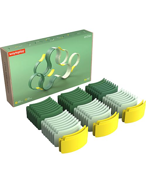 Waytoplay Arches - Creative Set - 54 Pieces - Recycled Plastic - for Open-Ended Games Wooden Toy Cars, Trains & Trucks