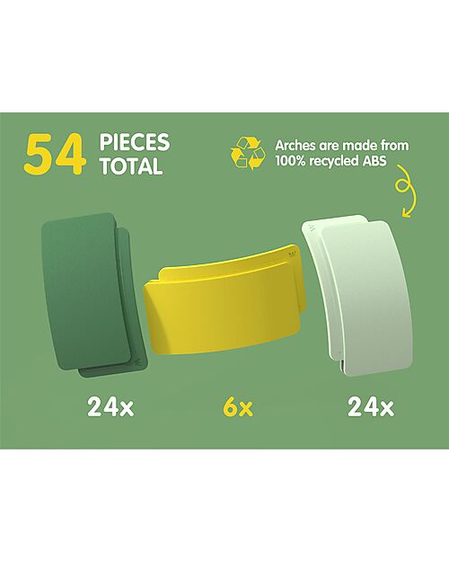 Waytoplay Arches - Creative Set - 54 Pieces - Recycled Plastic - for Open-Ended Games Wooden Toy Cars, Trains & Trucks