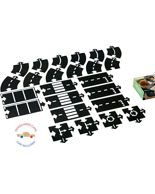 Waytoplay Flexible Track for Toy Cars - 24 pieces and 1 Toy Car - It Adapts to Every Surface! Wooden Toy Cars, Trains & Trucks