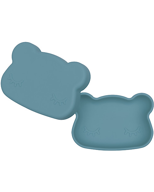 We Might Be Tiny Bear Snackie 2 in 1 Lunch Box and Plate, Blue Dusk - BPA free! Thermal Containers