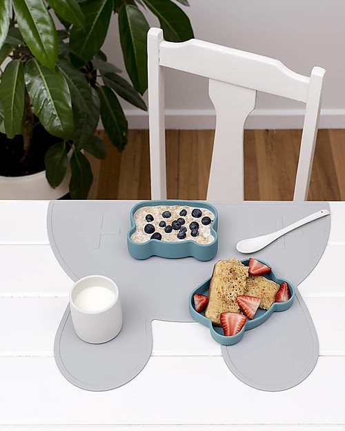 We Might Be Tiny Bear Snackie 2 in 1 Lunch Box and Plate, Blue Dusk - BPA free! Thermal Containers