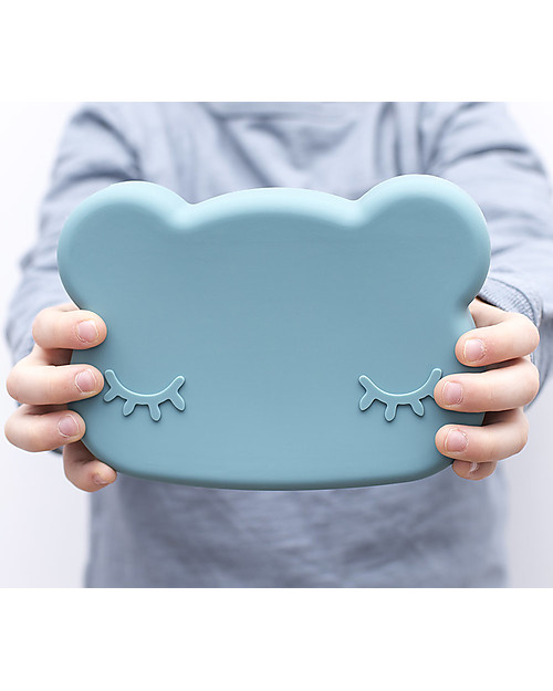 We Might Be Tiny Bear Snackie 2 in 1 Lunch Box and Plate, Blue Dusk - BPA free! Thermal Containers