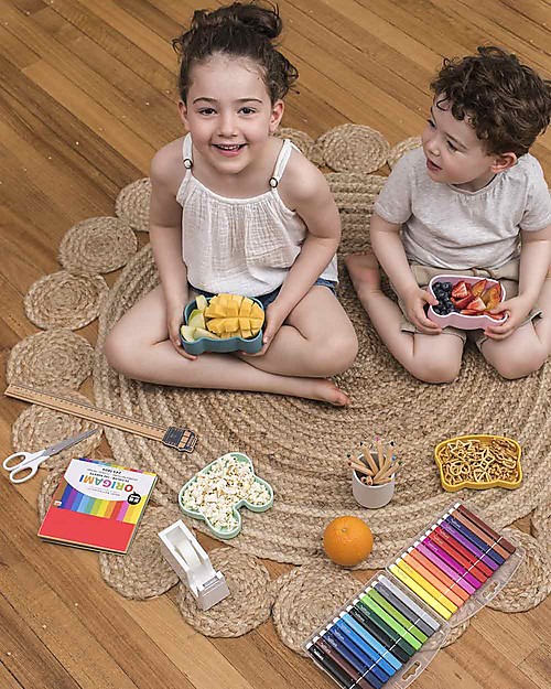 We Might Be Tiny Bear Snackie 2 in 1 Lunch Box and Plate, Blue Dusk - BPA free! Thermal Containers