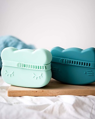 We Might Be Tiny Bear Snackie 2 in 1 Lunch Box and Plate, Mint - BPA free! Snack and Formula Containers