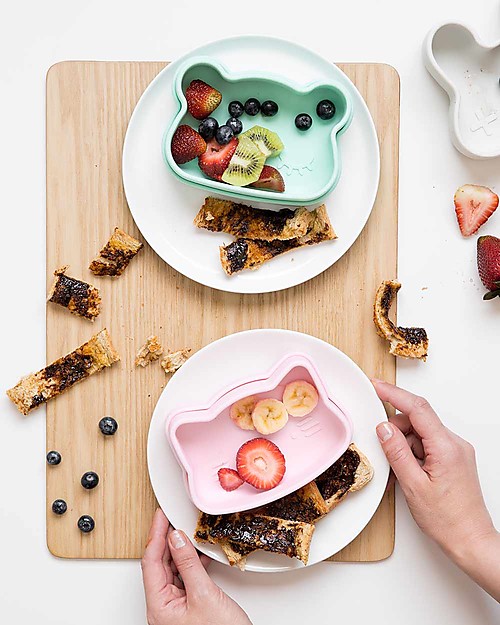 We Might Be Tiny Bear Snackie 2 in 1 Lunch Box and Plate, Mint - BPA free! Thermal Containers