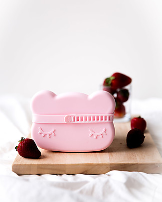 We Might Be Tiny Bear Snackie 2 in 1 Lunch Box and Plate, Powder Pink - BPA free! Snack and Formula Containers