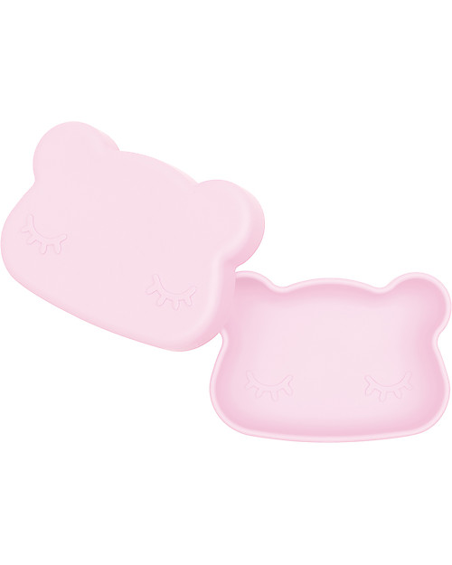We Might Be Tiny Bear Snackie 2 in 1 Lunch Box and Plate, Powder Pink - BPA free! Thermal Containers