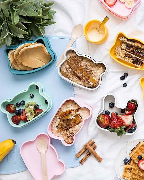 We Might Be Tiny Bear Snackie 2 in 1 Lunch Box and Plate, Powder Pink - BPA free! Thermal Containers