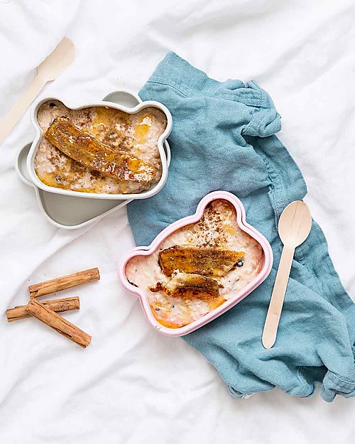 We Might Be Tiny Bear Snackie 2 in 1 Lunch Box and Plate, Powder Pink - BPA free! Thermal Containers