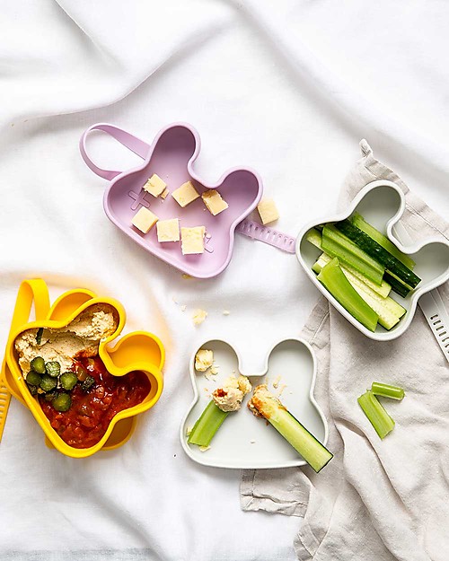 We Might Be Tiny Bunny Snackie 2 in 1 Lunch Box and Plate, Powder Pink - BPA free! Thermal Containers