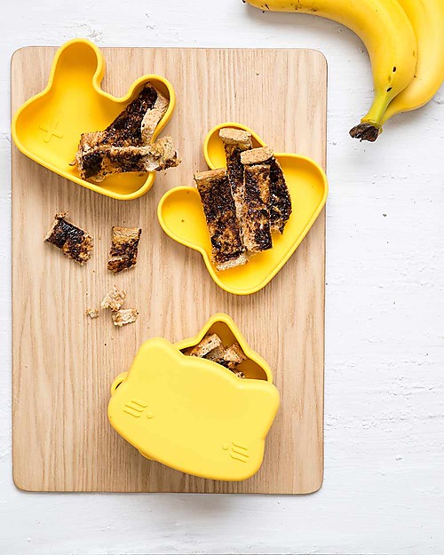 We Might Be Tiny Bunny Snackie 2 in 1 Lunch Box and Plate, Yellow - BPA free! Thermal Containers