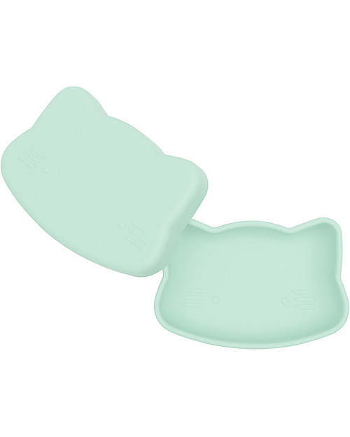 We Might Be Tiny Cat Snackie 2 in 1 Lunch Box and Plate, Mint - BPA free! Thermal Containers