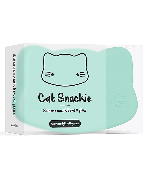 We Might Be Tiny Cat Snackie 2 in 1 Lunch Box and Plate, Mint - BPA free! Thermal Containers