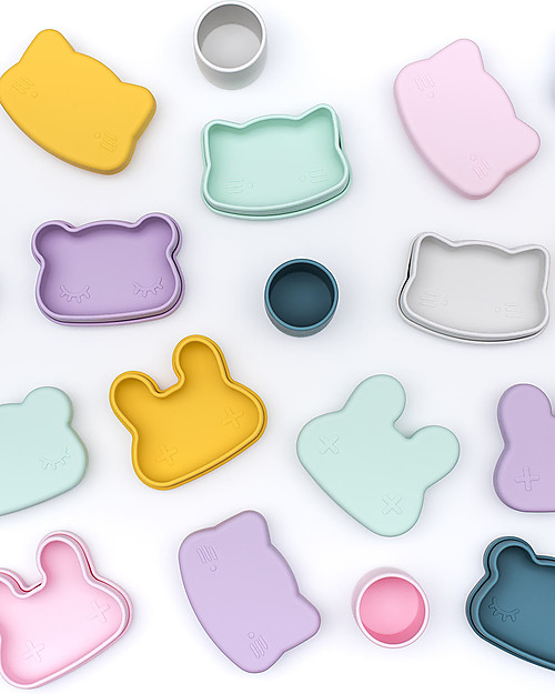 We Might Be Tiny Cat Snackie 2 in 1 Lunch Box and Plate, Mint - BPA free! Thermal Containers