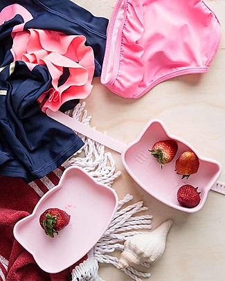We Might Be Tiny Cat Snackie 2 in 1 Lunch Box and Plate, Pink - BPA free! Snack and Formula Containers